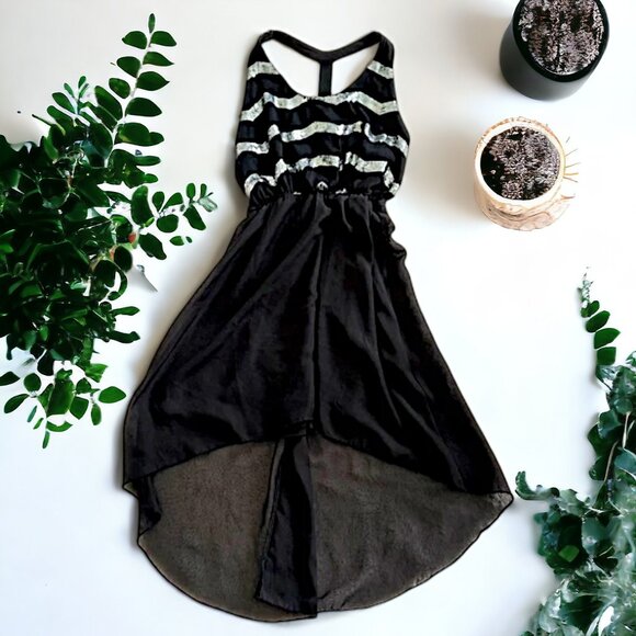Rue21 Dresses & Skirts - VINTAGE  Rue21 Little Black Hi-Lo Dress w/ Chevron Sequin Top